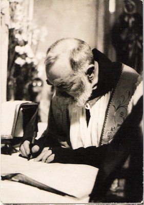 Padre Pio signing Wedding Registry